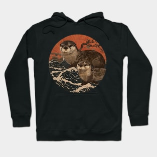 Otter with Baby Ukiyo Japanese Style Hoodie